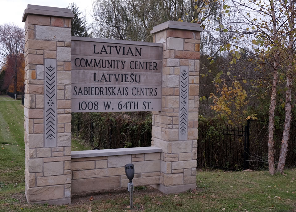 Indy Latvian Community Center Stone Road Sign